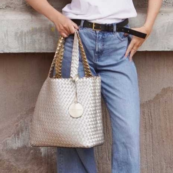 Ilse Jacobsen Hornbaek Bag Reversible Market Tote Silver Gold Braided Woven - Picture 4 of 12